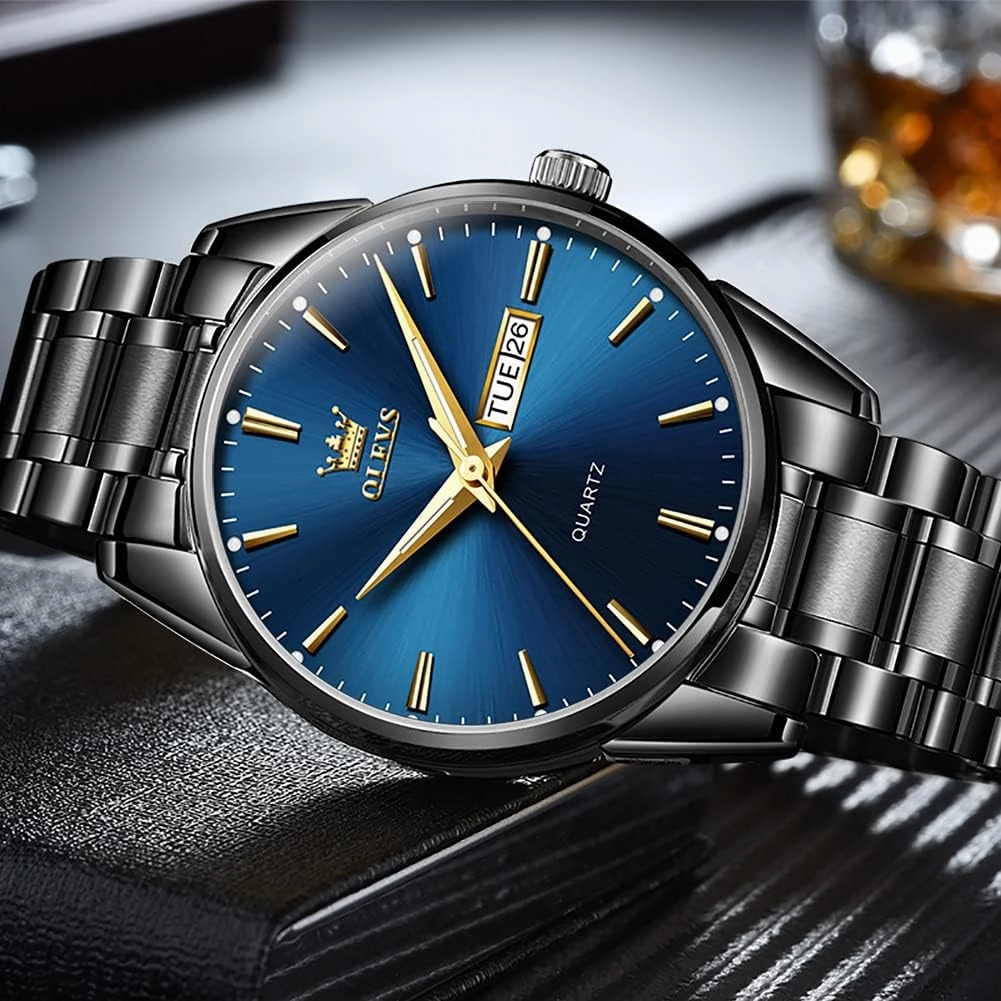 OLEVS Watch for Men Business Dress Diamond Analog Quartz Date Luxury Classic Stainless Steel Waterproof Luminous Two Tone Wrist Watch