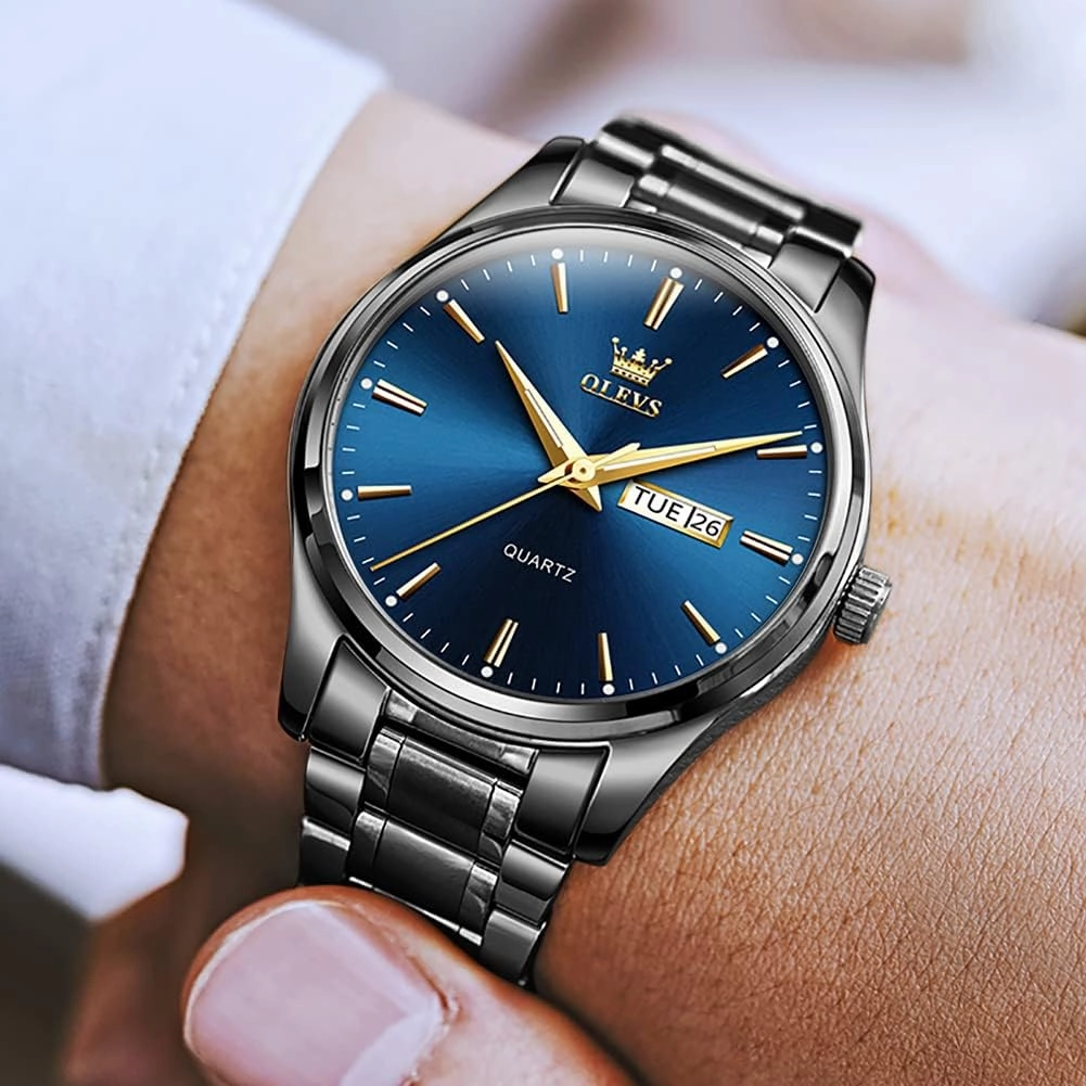 OLEVS Watch for Men Business Dress Diamond Analog Quartz Date Luxury Classic Stainless Steel Waterproof Luminous Two Tone Wrist Watch