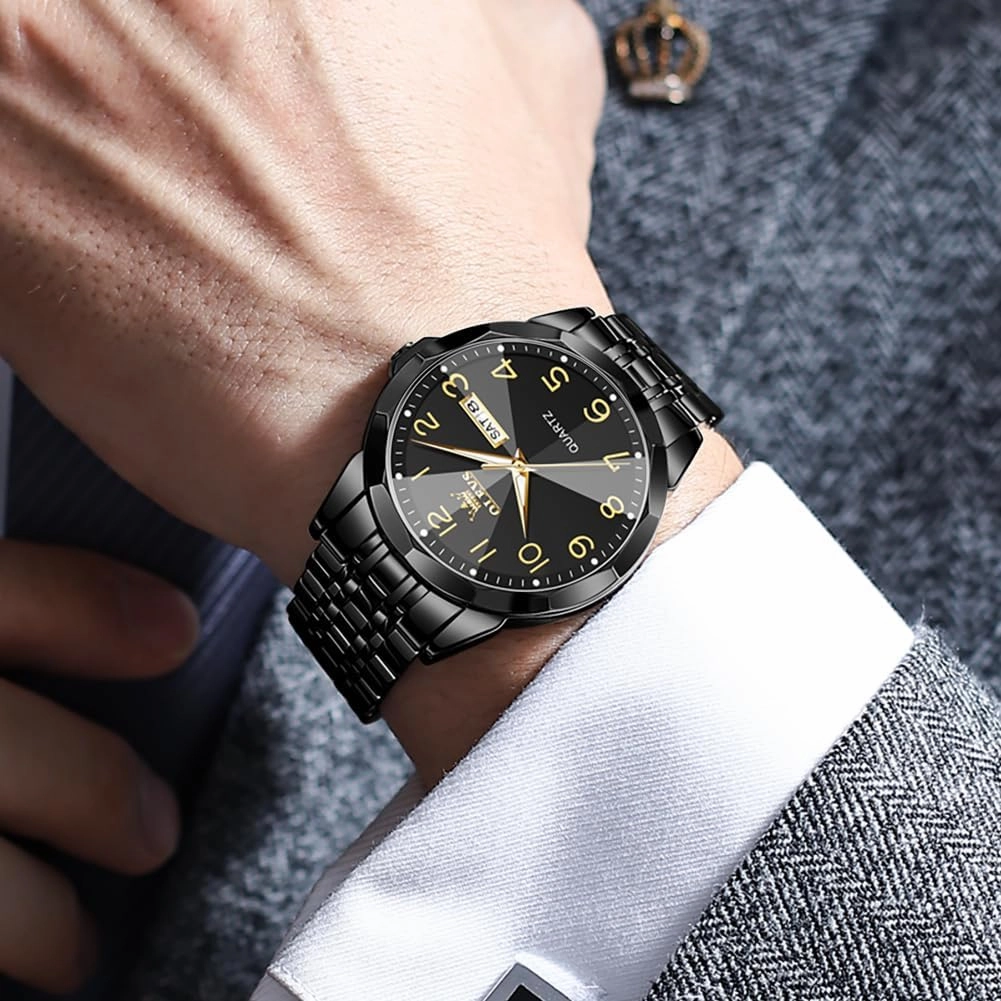 OLEVS Watch for Men Business Dress Diamond Analog Quartz Date Luxury Classic Stainless Steel Waterproof Luminous Two Tone Wrist Watch