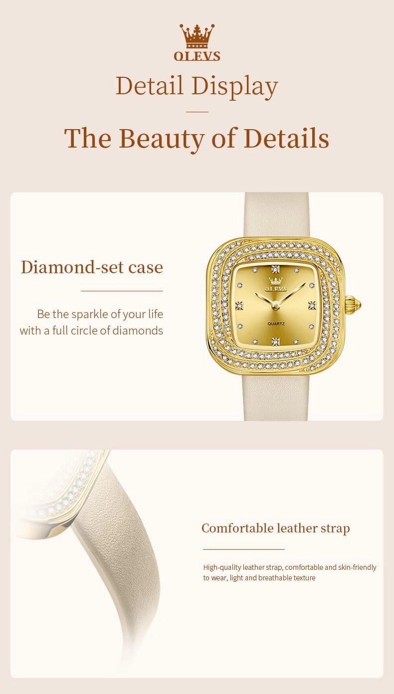 OLEVS Women's Business Dress Watches for Ladies Female Brown Leather Strap Small Face Dress Analog Quartz Wrist Watch with Calendar Day Date Waterproof Luminous Gift Classic Casual Retro Band