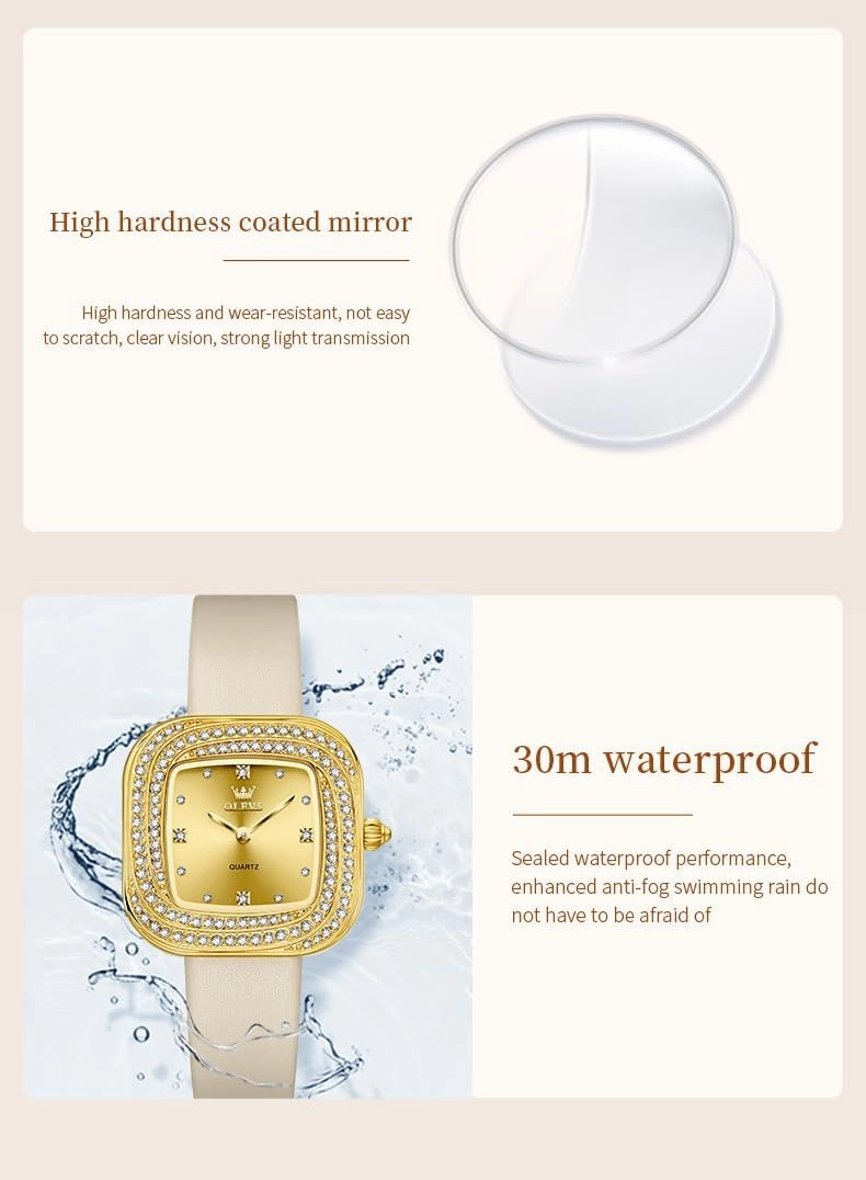OLEVS Women's Business Dress Watches for Ladies Female Brown Leather Strap Small Face Dress Analog Quartz Wrist Watch with Calendar Day Date Waterproof Luminous Gift Classic Casual Retro Band