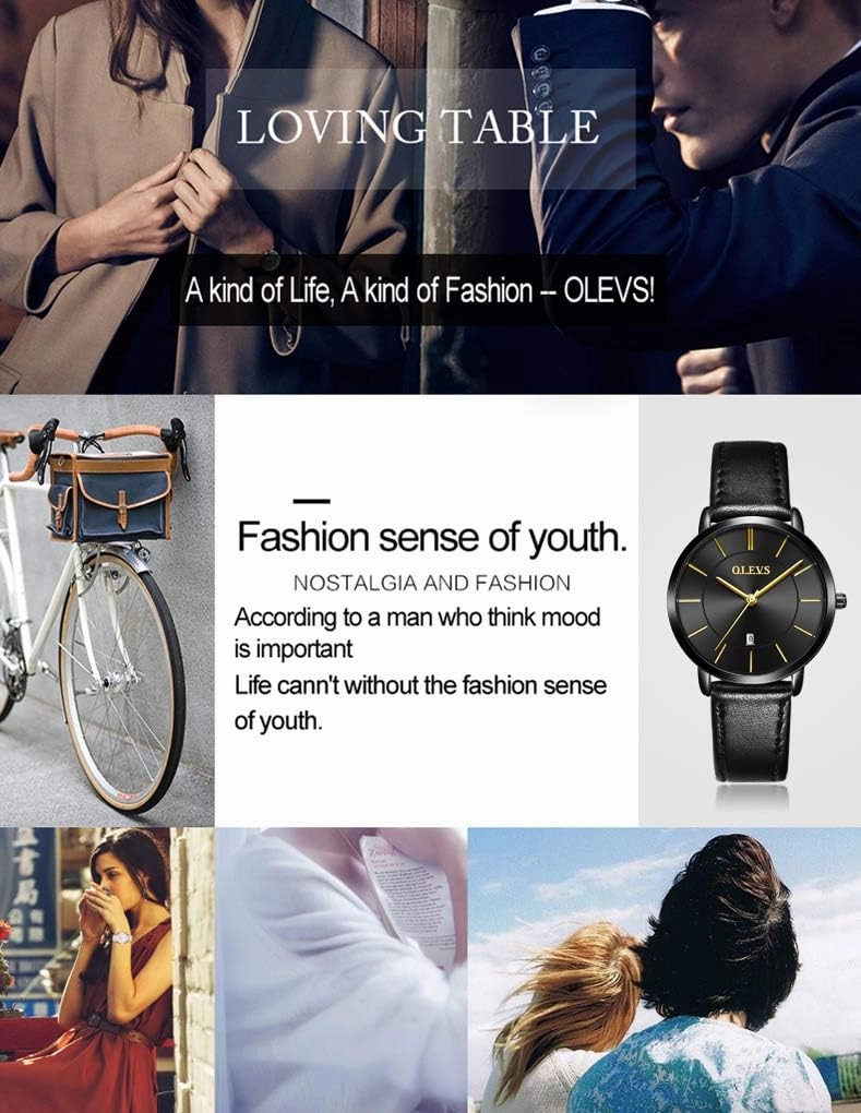 OLEVS Women's Watches for Ladies Female Wrist Watch Leather Band Waterproof Thin Minimalist Casual Simple Dress Quartz Analog with Date Calendar