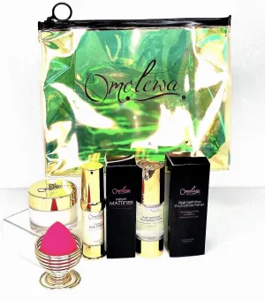 Omolewa HIGH DEF BOSS | 1 HD Foundation Face Primer - Primer Face Makeup | 1 Instant Mattifier - Oily Skin Mattifier | 1 HD Finishing Setting Powder - Loose Powder | with Gift Box and Blending Sponge