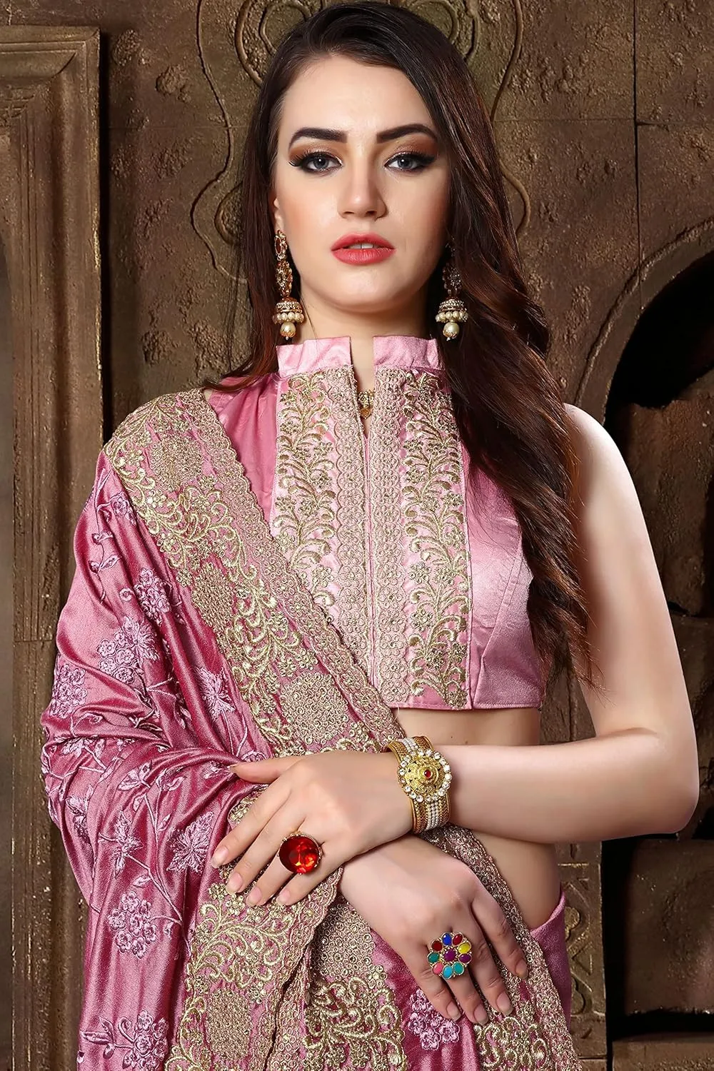 Onex Silk Saree Wine Color Heavy Resham and Zari Embroidery Work Sari with Unstitched Blouse