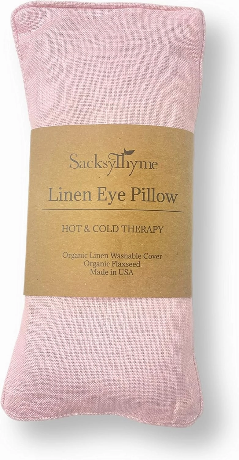 Organic Linen Eye Pillow - Lavender & Flaxseed for Relaxation, Yoga, Stress Relief - Microwavable Heating Pad & Cool Compress - Made in USA - Gifts for Meditation - (Unscented)