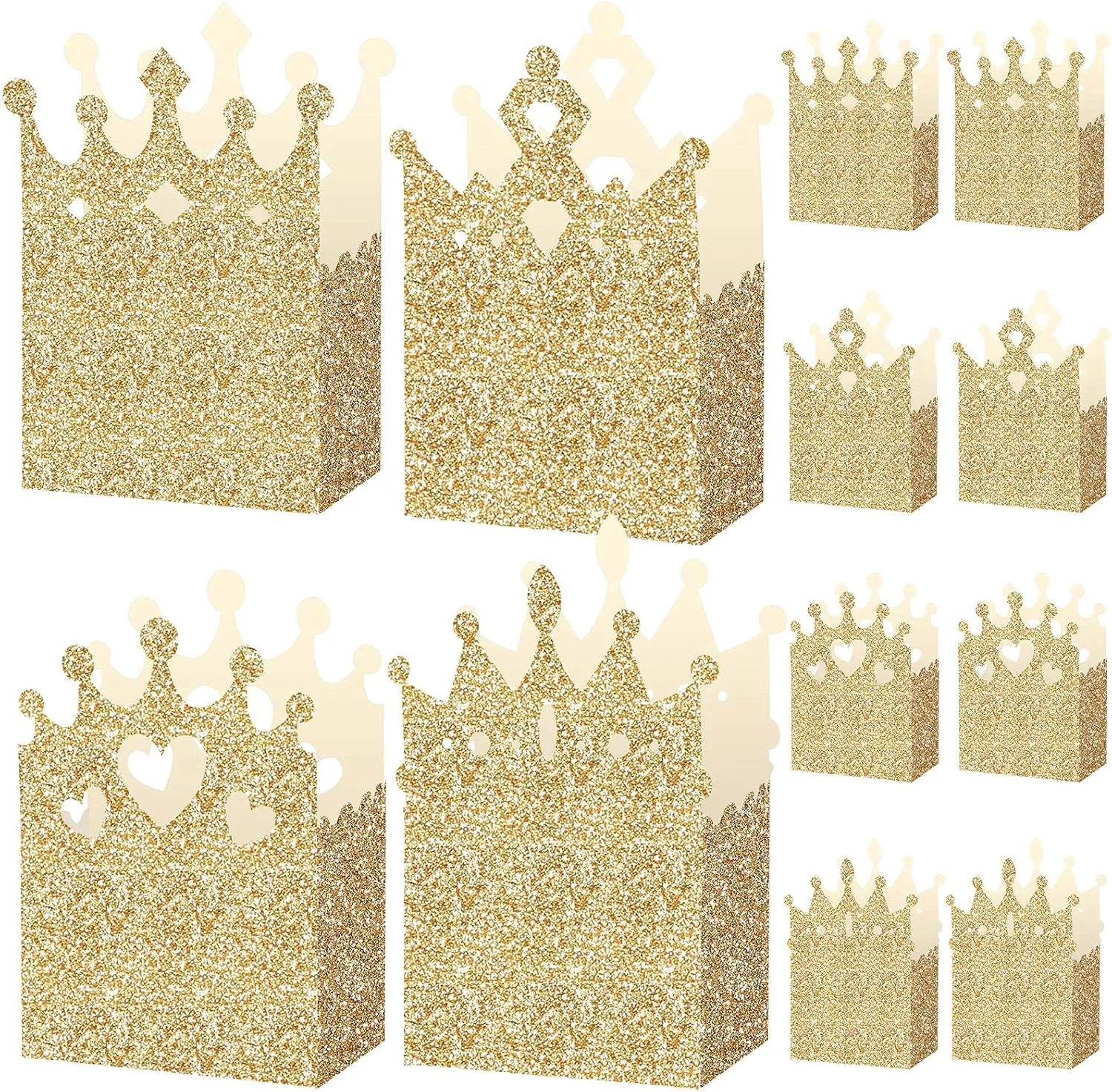 Outus 20 Pieces Princess Crown Boxes Glitter Princess Boxes Crown Candy Box Gold Party Favor Wedding Birthday Baby Shower Supplies