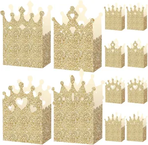 Outus 20 Pieces Princess Crown Boxes Glitter Princess Boxes Crown Candy Box Gold Party Favor Wedding Birthday Baby Shower Supplies