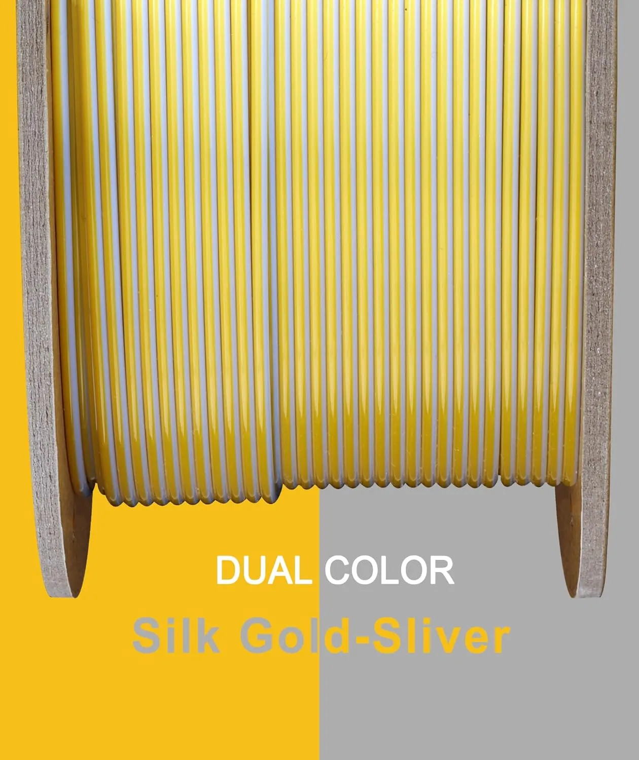 OVERTURE Silk PLA 1.75mm Dual Color Filament, Clog-Free Shiny 3D Printer Filament, 1kg Spool(2.2lbs), Dimensional Accuracy  /- 0.02 mm, Fit Most FDM Printer(Silk Gold-Silver)