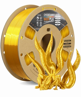 OVERTURE Silk Filament PLA 1.75mm Clog-Free Shiny 3D Printer Filament, 1kg Spool (2.2lbs), Dimensional Accuracy  /- 0.02 mm, Fit Most FDM Printer(Silk Gold)