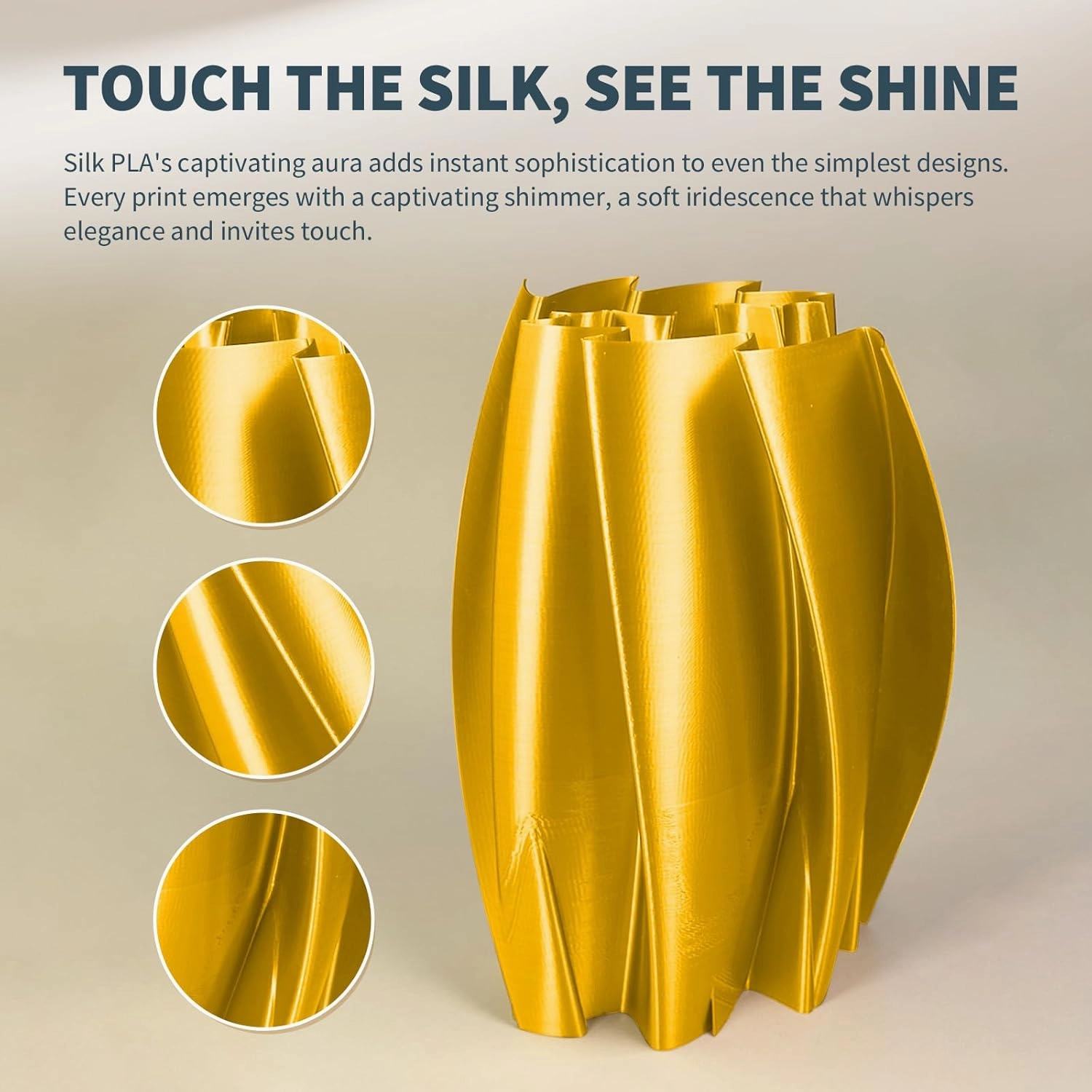 OVERTURE Silk Filament PLA 1.75mm Clog-Free Shiny 3D Printer Filament, 1kg Spool (2.2lbs), Dimensional Accuracy  /- 0.02 mm, Fit Most FDM Printer(Silk Gold)