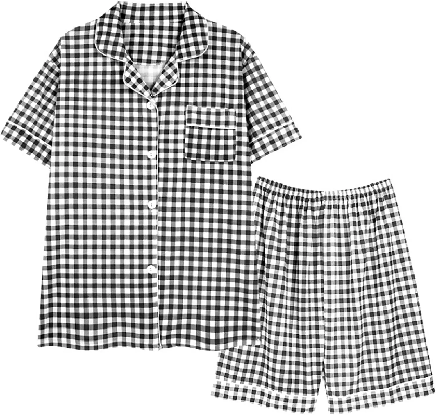 Pajama Set for Women 2 Piece Lounge Set Short Sleeve Button Up Tops and Shorts Soft Sleepwear, Single Chest Pocket