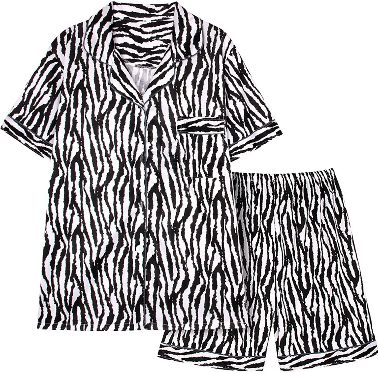 Pajama Set for Women 2 Piece Lounge Set Short Sleeve Button Up Tops and Shorts Soft Sleepwear, Single Chest Pocket