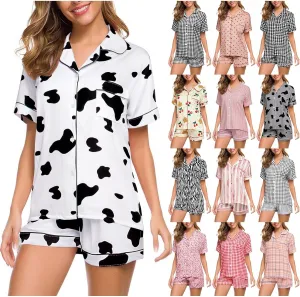 Pajama Set for Women 2 Piece Lounge Set Short Sleeve Button Up Tops and Shorts Soft Sleepwear, Single Chest Pocket
