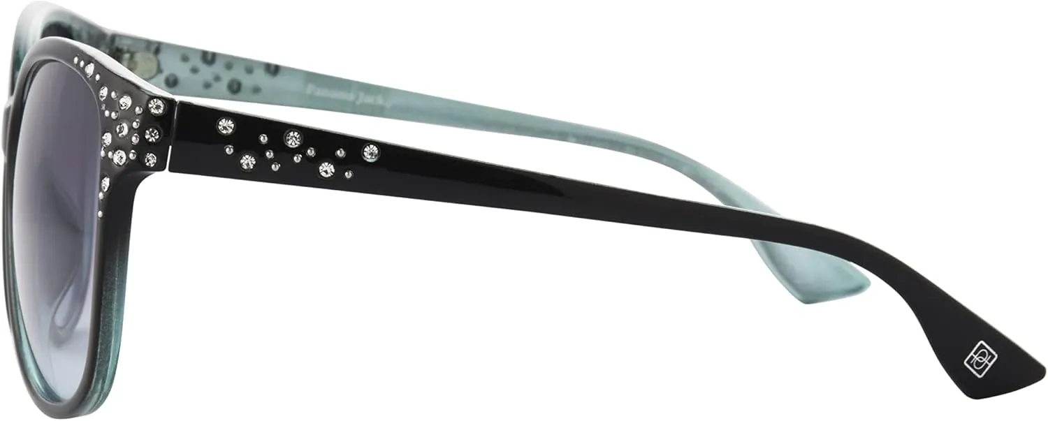 Panama Jack Women's Blue & Silver Flash Cat Eye Cateye Sunglasses, Shiny Black Crystal, 60