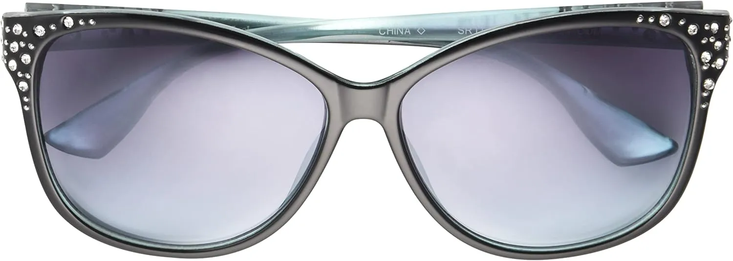 Panama Jack Women's Blue & Silver Flash Cat Eye Cateye Sunglasses, Shiny Black Crystal, 60