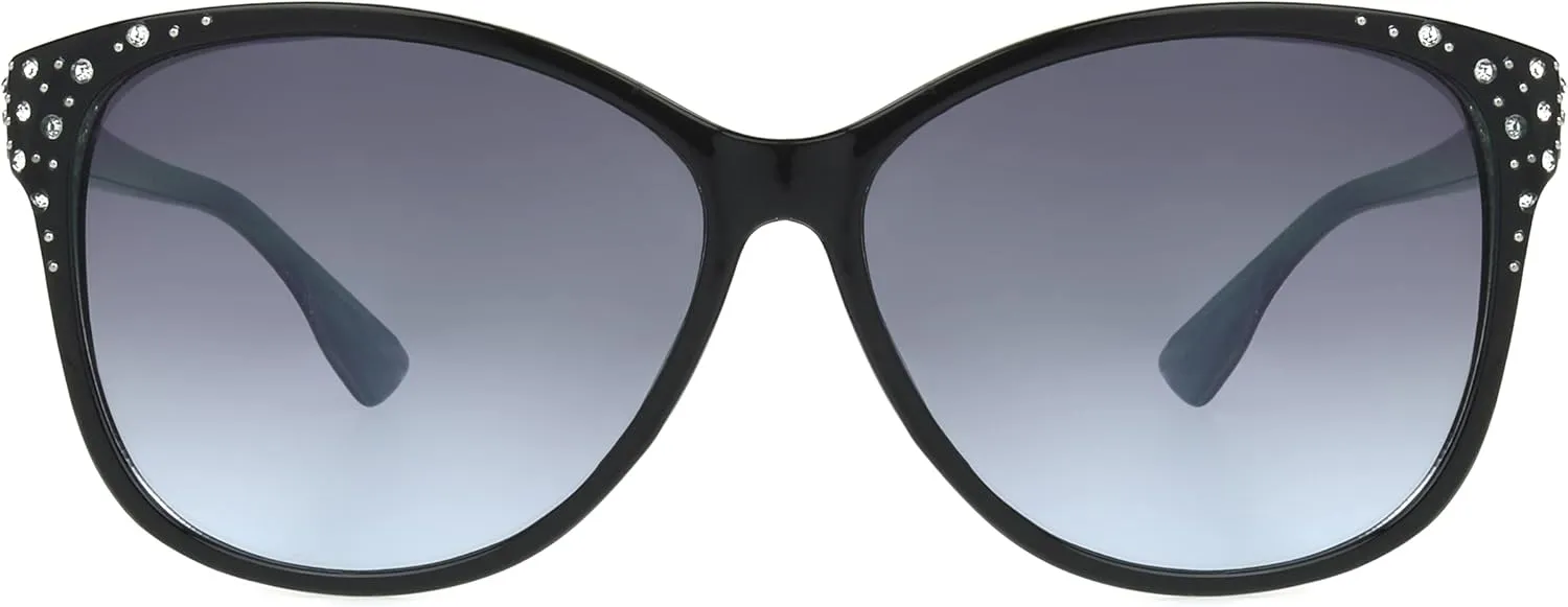 Panama Jack Women's Blue & Silver Flash Cat Eye Cateye Sunglasses, Shiny Black Crystal, 60