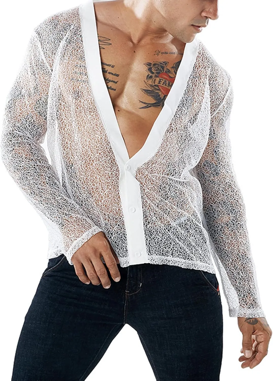 Panegy Men's Sheer Mesh See Through Tshirt Workout Gym Muscle Shirts Party Club Rave Disco Tank Top Tee