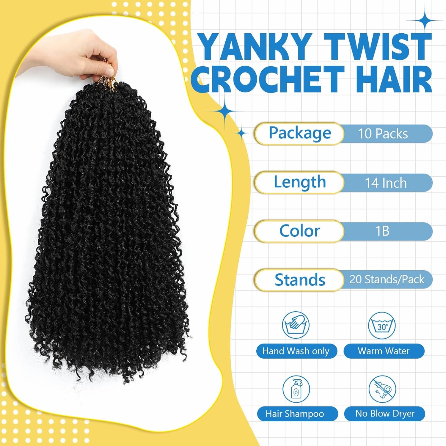 Passion Twsit Hair 14 Inch - 1B Yankee Twist Crochet Hair 10Packs Passion Twist Braiding Hair Prelooped Mini Spring Twist Crochet Hair for Black Women(14 Inch,1B)