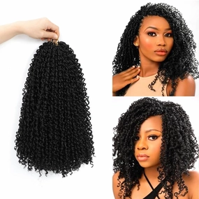 Passion Twsit Hair 14 Inch - 1B Yankee Twist Crochet Hair 10Packs Passion Twist Braiding Hair Prelooped Mini Spring Twist Crochet Hair for Black Women(14 Inch,1B)