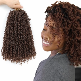 Passion Twsit Hair 8 Inch - 30# Yankee Twist Crochet Hair 10Packs Passion Twist Braiding Hair Prelooped Mini Spring Twist Crochet Hair for Black Women(8 Inch,30#)