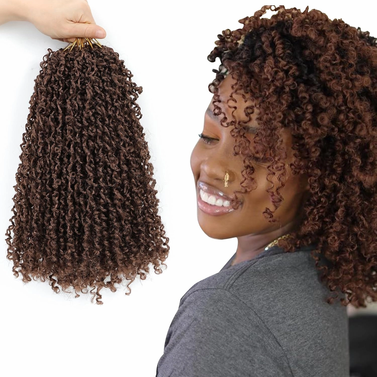Passion Twsit Hair 8 Inch - 30# Yankee Twist Crochet Hair 10Packs Passion Twist Braiding Hair Prelooped Mini Spring Twist Crochet Hair for Black Women(8 Inch,30#)