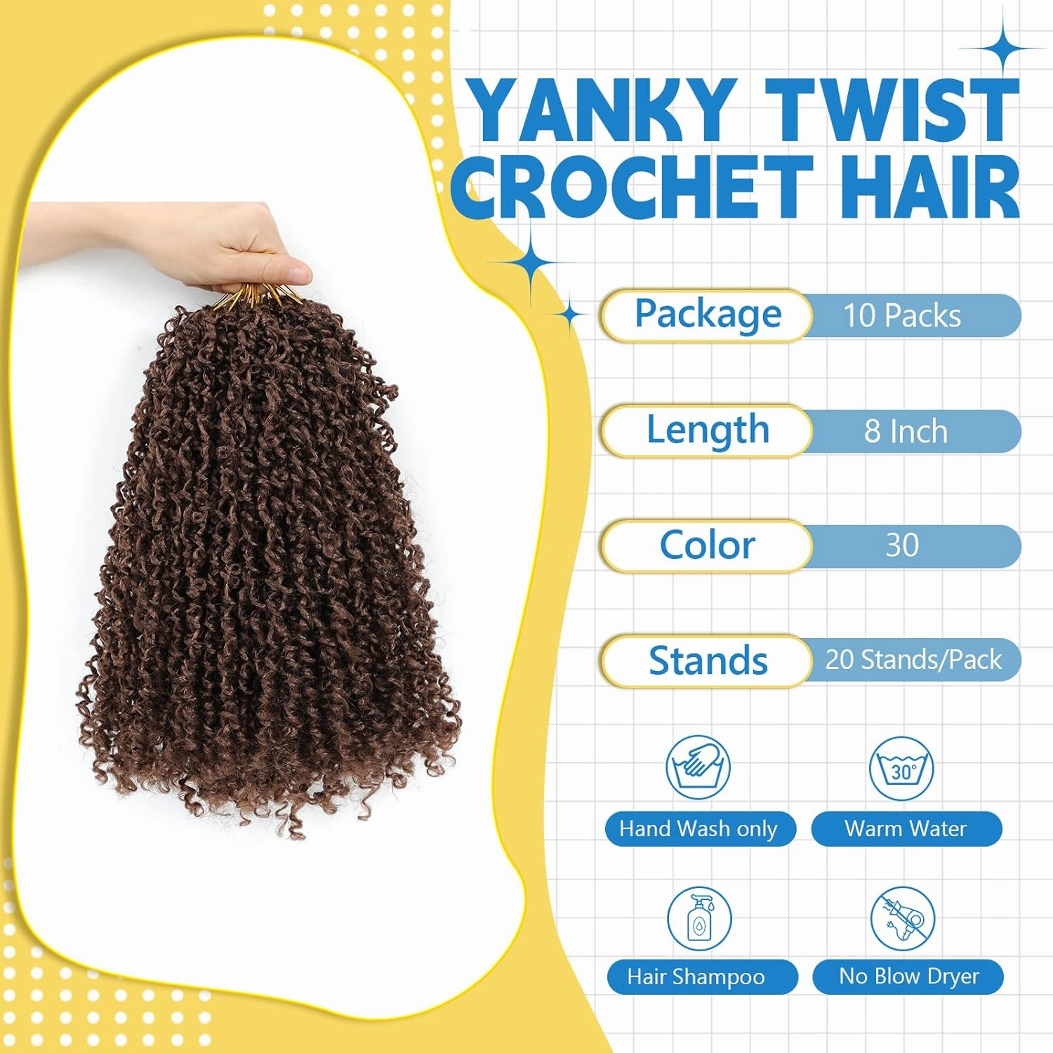 Passion Twsit Hair 8 Inch - 30# Yankee Twist Crochet Hair 10Packs Passion Twist Braiding Hair Prelooped Mini Spring Twist Crochet Hair for Black Women(8 Inch,30#)