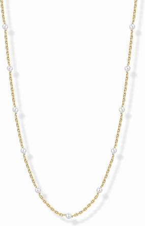 PAVOI 14K-18K Gold Plated Dainty Pearl Necklaces for Women - Station Beaded Choker Paperclip Chain Gold Pearl Necklace Bridal Jewelry