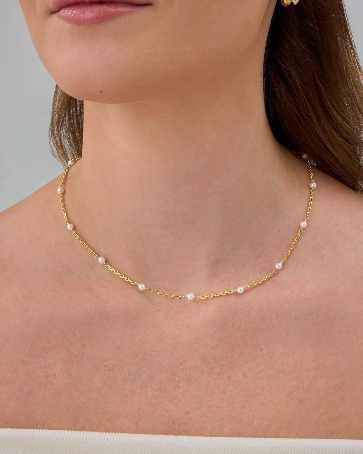 PAVOI 14K-18K Gold Plated Dainty Pearl Necklaces for Women - Station Beaded Choker Paperclip Chain Gold Pearl Necklace Bridal Jewelry