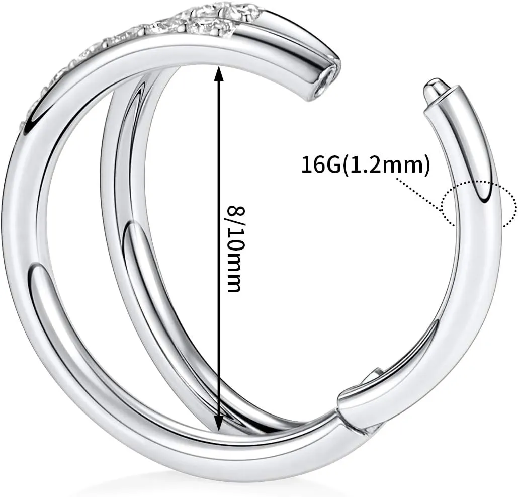 PEAKLINK 20G 18G 16G Double Nose Hoop Ring Helix Cartilage Conch Earring 316L Surgical Steel Septum Jewelry Seamless Tragus Rook Daith Lobe Lip Nose Piercing 6 8 10 12mm