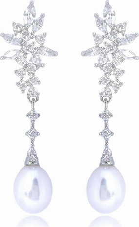 pearl earrings for women bridal wedding earrings for brides cubic zirconia freshwater pearl drop dangle 14K gold plated statement Jewelry Gift for wife birthday