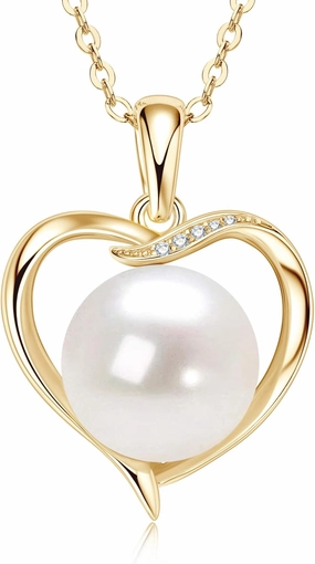 Pearl Pendant Necklaces for Women, Freshwater Cultured White Pearl with 925 Sterling Silver Necklace Chain, Shiny Moissanite Pearl Jewelry Gifts for Mom Wife Girlfriend