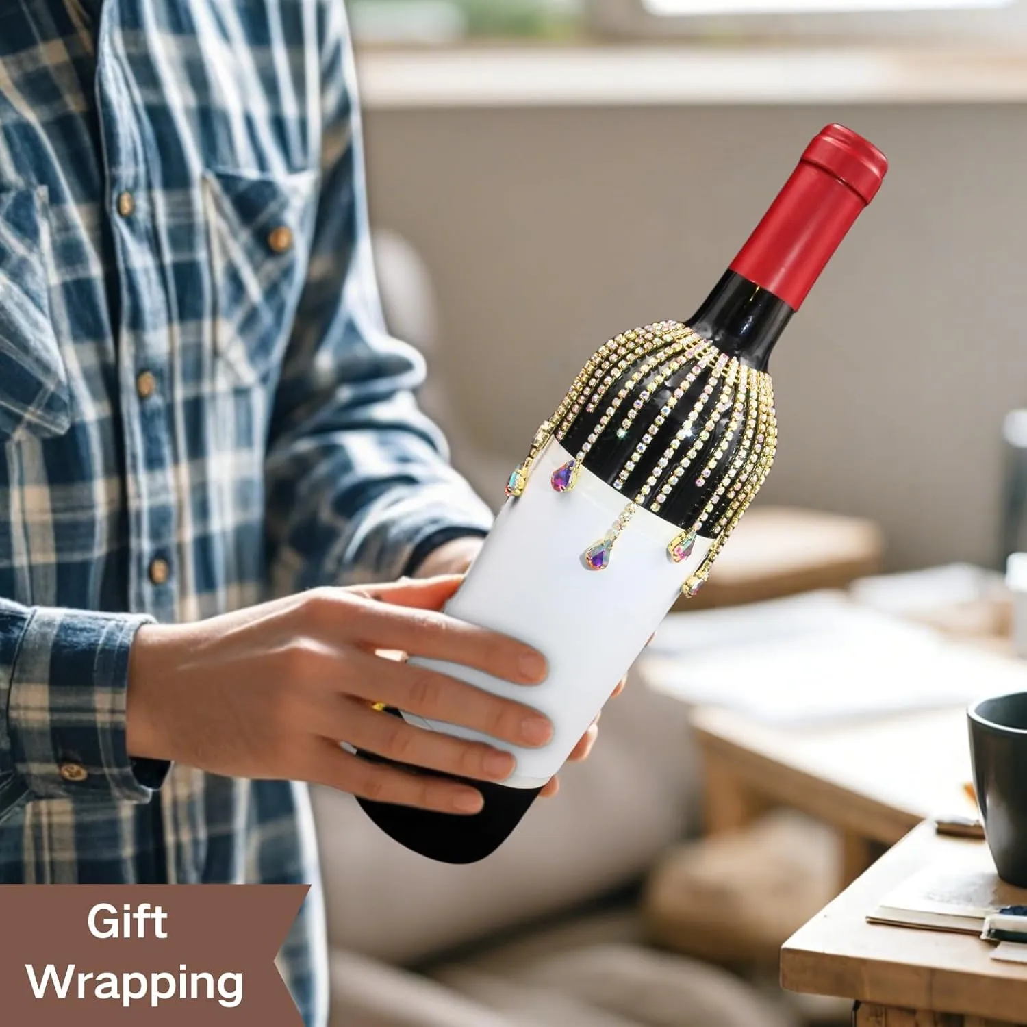 PEARLY JUN Wine Bottle Cover Fringe Wedding Wine Bag Engagement Gold AB New Couples Rhinestone Mr and Mrs Marriage Wedding Gifts Bride and Groom Table Decorations