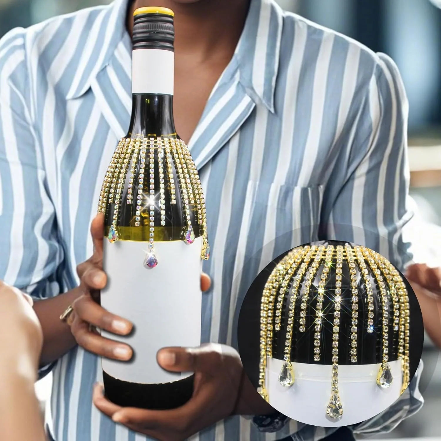 PEARLY JUN Wine Bottle Cover Fringe Wedding Wine Bag Engagement Gold AB New Couples Rhinestone Mr and Mrs Marriage Wedding Gifts Bride and Groom Table Decorations