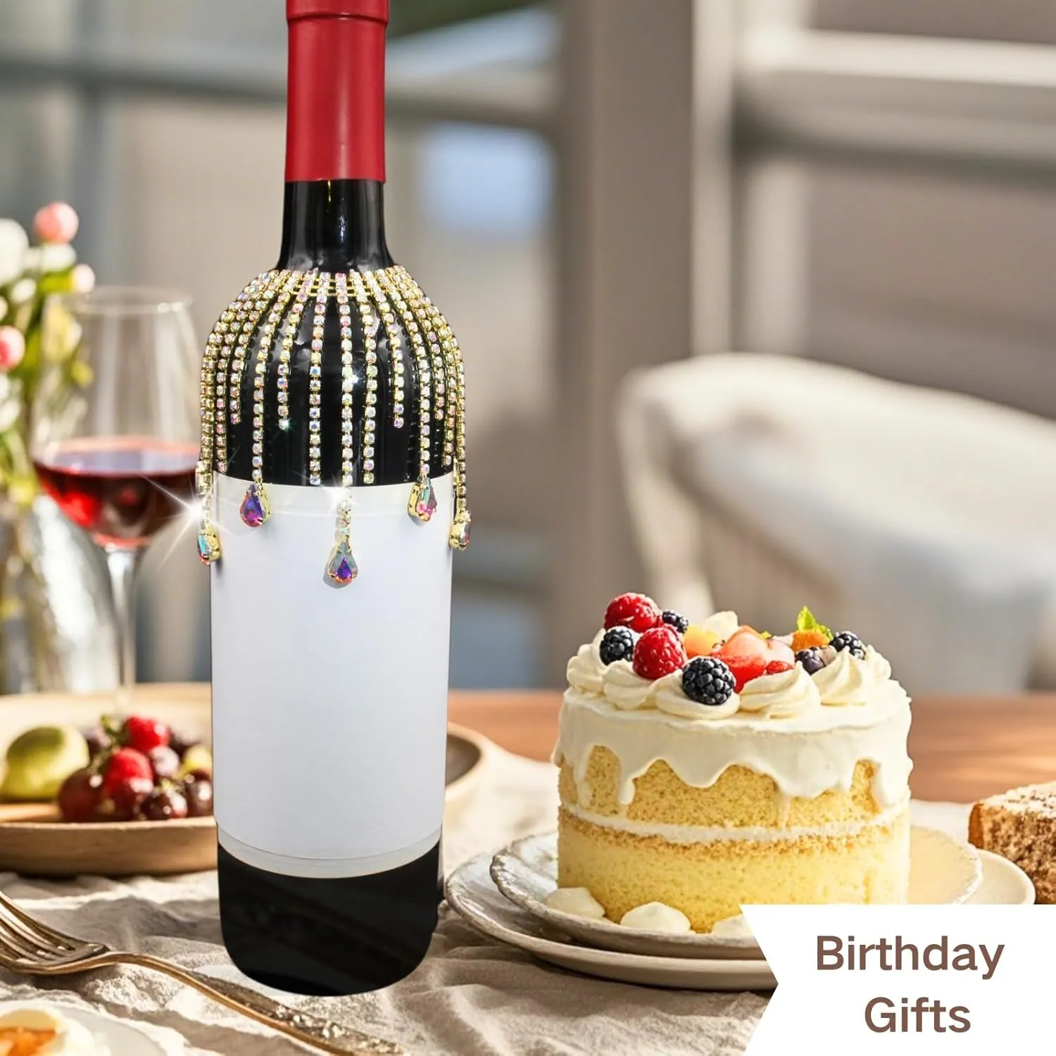 PEARLY JUN Wine Bottle Cover Fringe Wedding Wine Bag Engagement Gold AB New Couples Rhinestone Mr and Mrs Marriage Wedding Gifts Bride and Groom Table Decorations