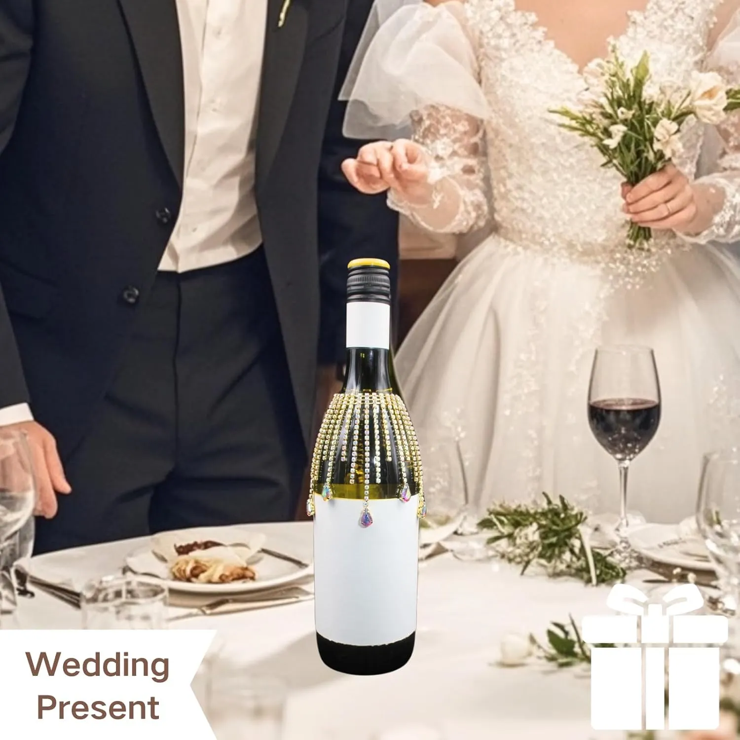 PEARLY JUN Wine Bottle Cover Fringe Wedding Wine Bag Engagement Gold AB New Couples Rhinestone Mr and Mrs Marriage Wedding Gifts Bride and Groom Table Decorations