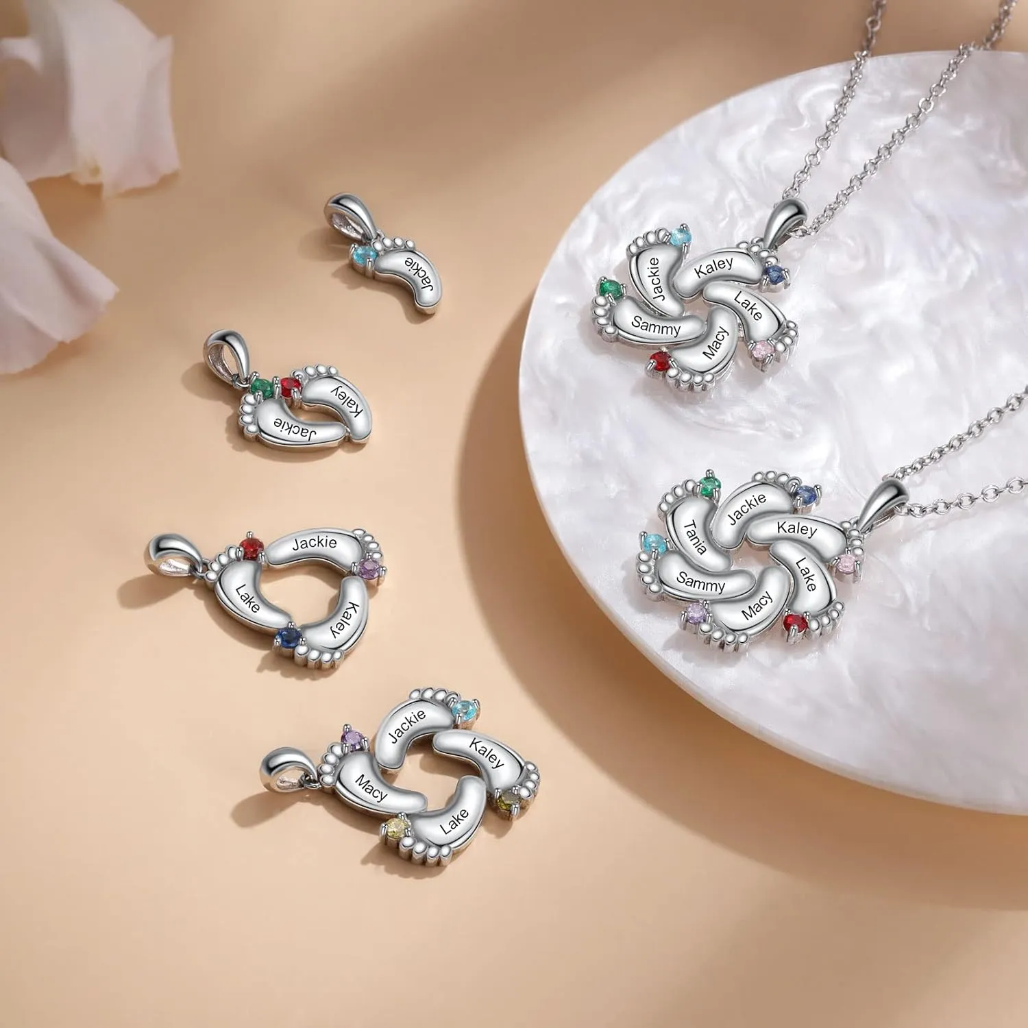 Personalized Mother Necklace with Birthstone 1-6 Names Custom Feet Pendant Necklace for Mom Customized Family Jewelry for Mothers Day