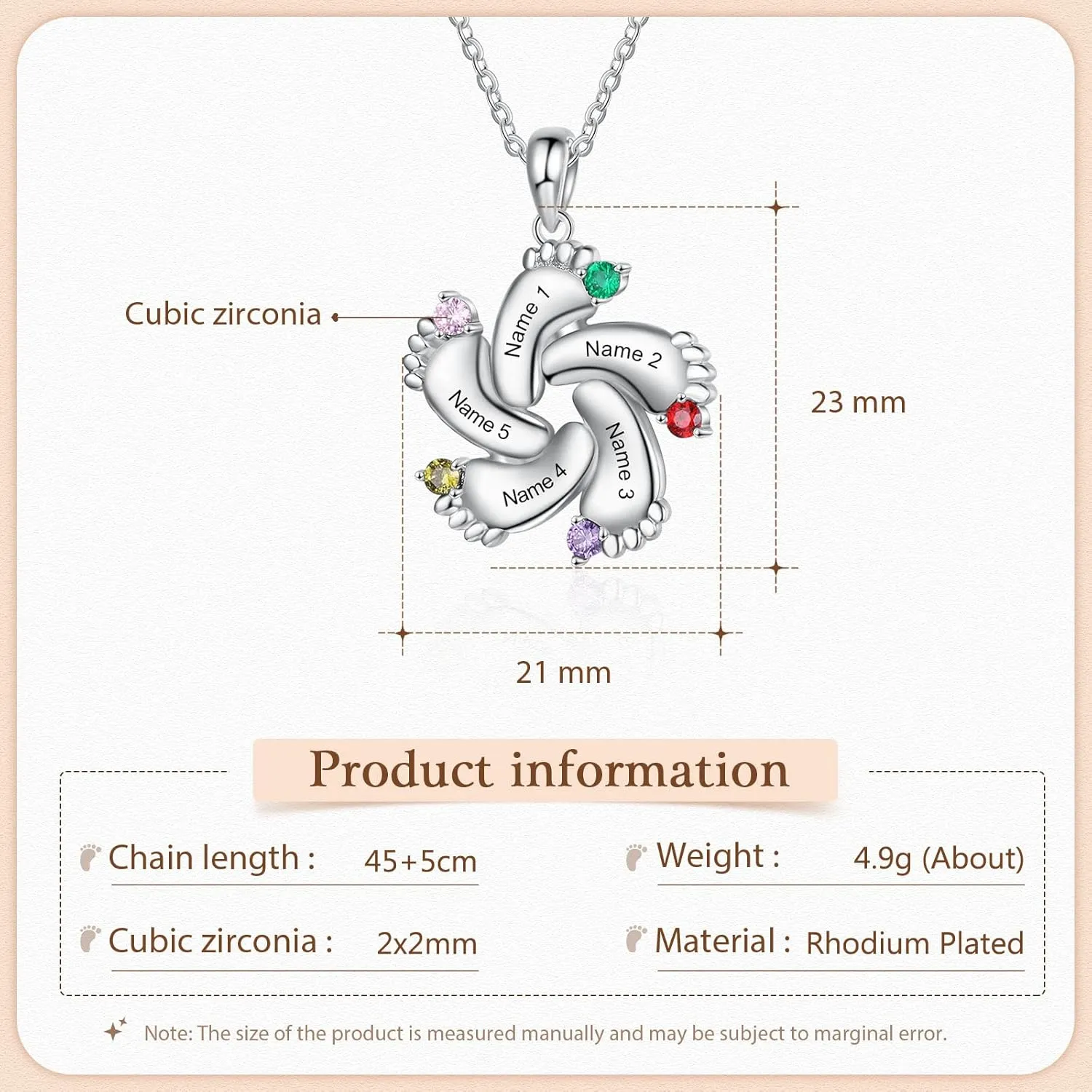 Personalized Mother Necklace with Birthstone 1-6 Names Custom Feet Pendant Necklace for Mom Customized Family Jewelry for Mothers Day