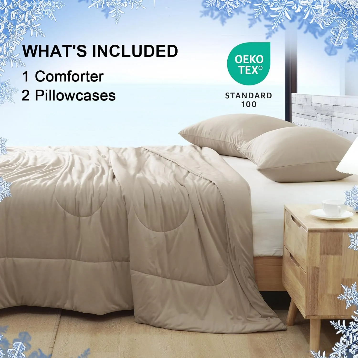 PHF Cooling Comforter Set King Size, 3PCS Soft Breathable Lightweight Summer Bedding for Hot Sleepers, Silk Smooth Double-Side Cooling Bed Set with 1 Comforter and 2 Pillowcases, Simple Taupe