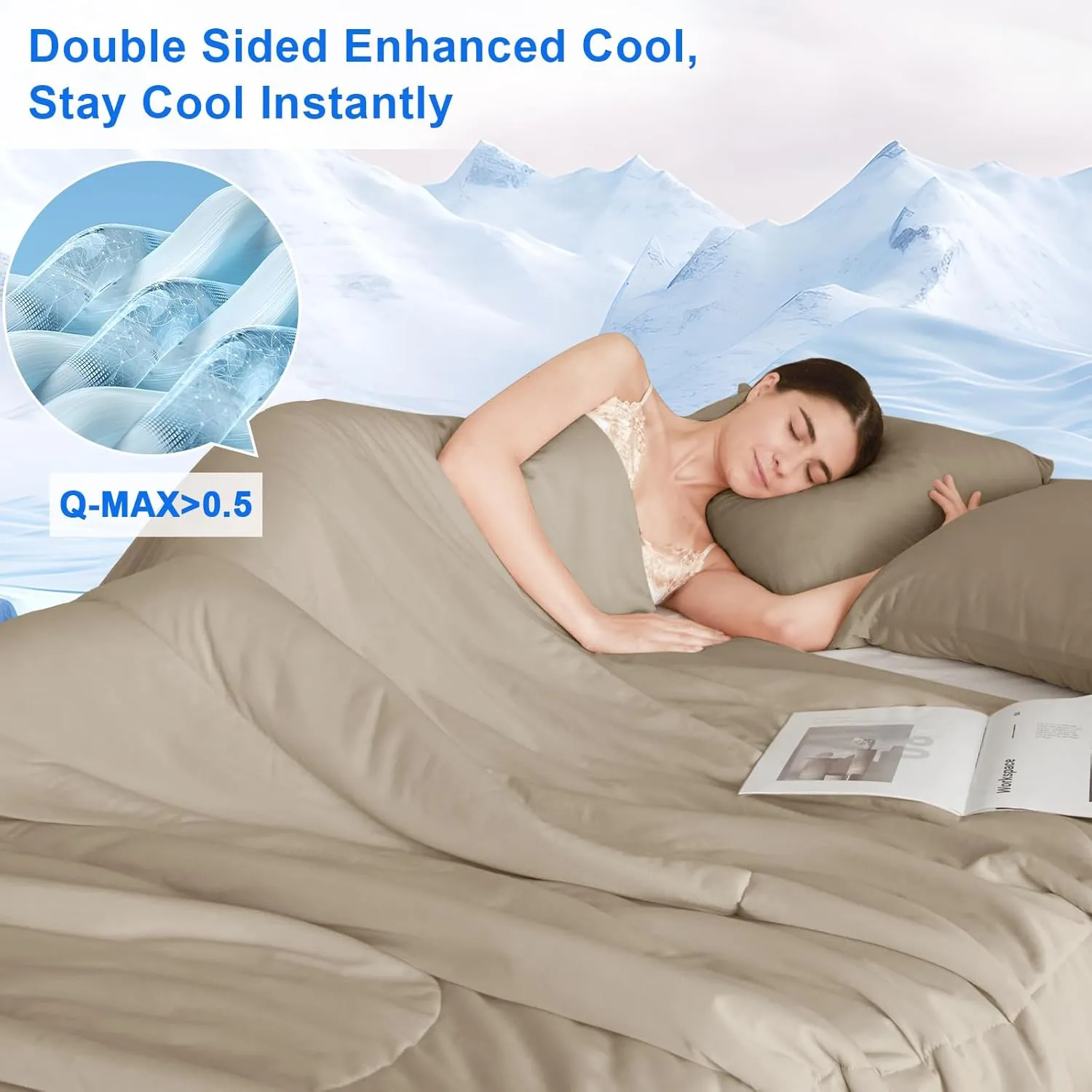 PHF Cooling Comforter Set King Size, 3PCS Soft Breathable Lightweight Summer Bedding for Hot Sleepers, Silk Smooth Double-Side Cooling Bed Set with 1 Comforter and 2 Pillowcases, Simple Taupe