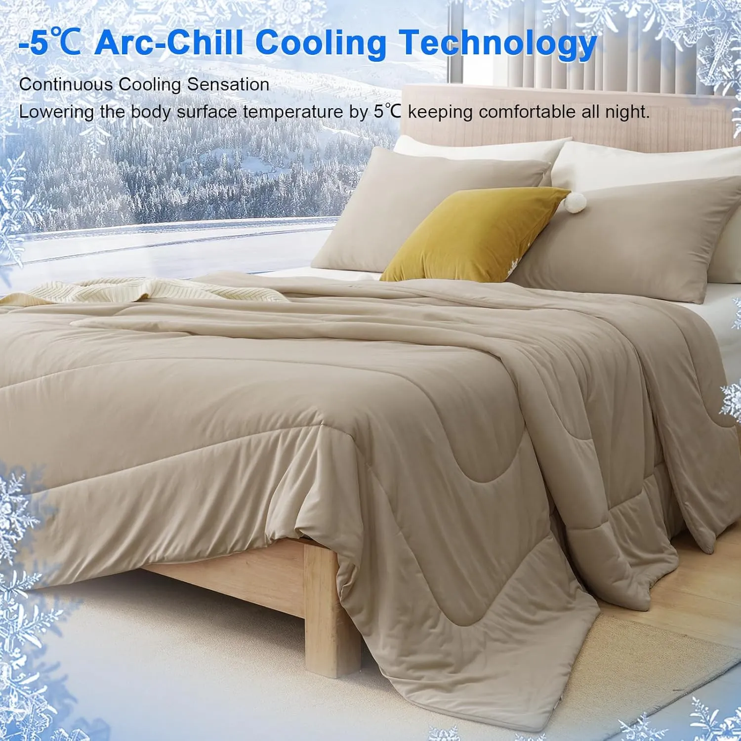 PHF Cooling Comforter Set King Size, 3PCS Soft Breathable Lightweight Summer Bedding for Hot Sleepers, Silk Smooth Double-Side Cooling Bed Set with 1 Comforter and 2 Pillowcases, Simple Taupe