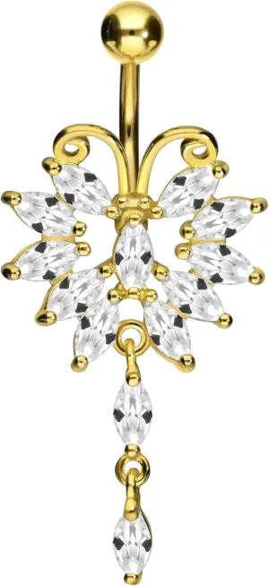 PIERCINGLINE surgical steel dangle belly button piercing with big butterfly - belly button ring surgical steel, gold, silver, rosegold piercing - new version with improved durability
