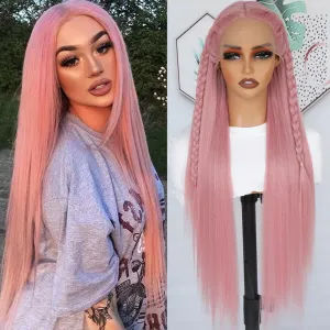 Pink Lace Front Wigs Pre Plucked Ready to Wear Wigs Long Straight Wigs Glueless Dark Pink Wig Wear and Go Wig Heat Resistant Synthetic Lace Front Wig for Black Women