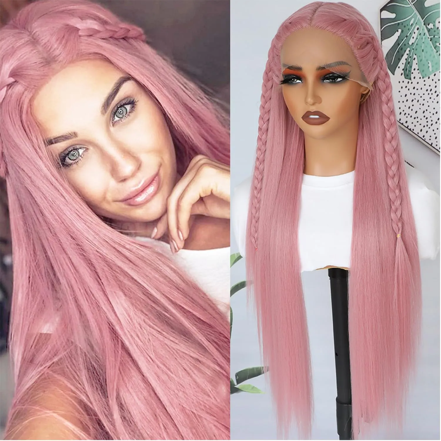 Pink Lace Front Wigs Pre Plucked Ready to Wear Wigs Long Straight Wigs Glueless Dark Pink Wig Wear and Go Wig Heat Resistant Synthetic Lace Front Wig for Black Women