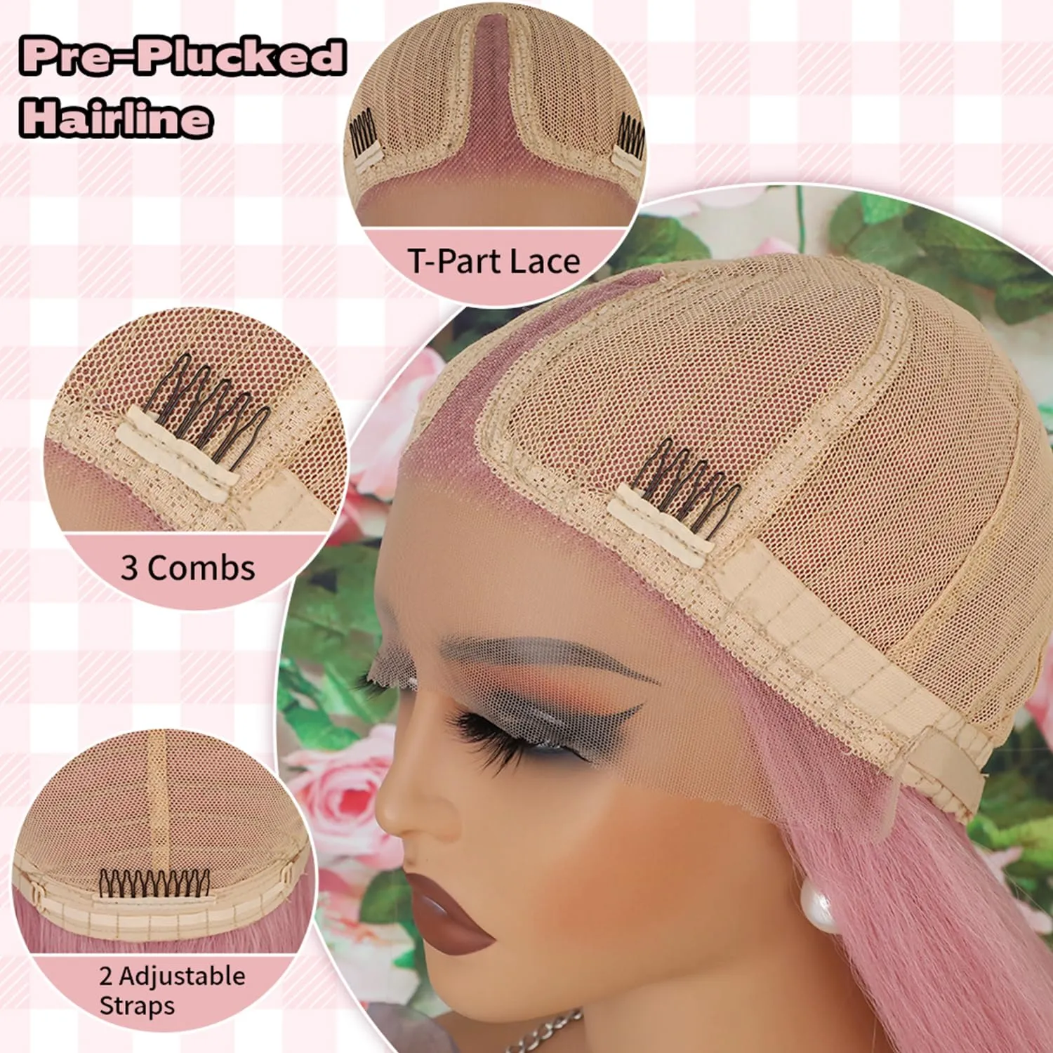 Pink Lace Front Wigs Pre Plucked Ready to Wear Wigs Long Straight Wigs Glueless Dark Pink Wig Wear and Go Wig Heat Resistant Synthetic Lace Front Wig for Black Women