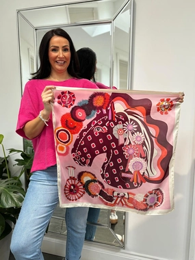 Pink Multi Pattern Silk Blend Scarf