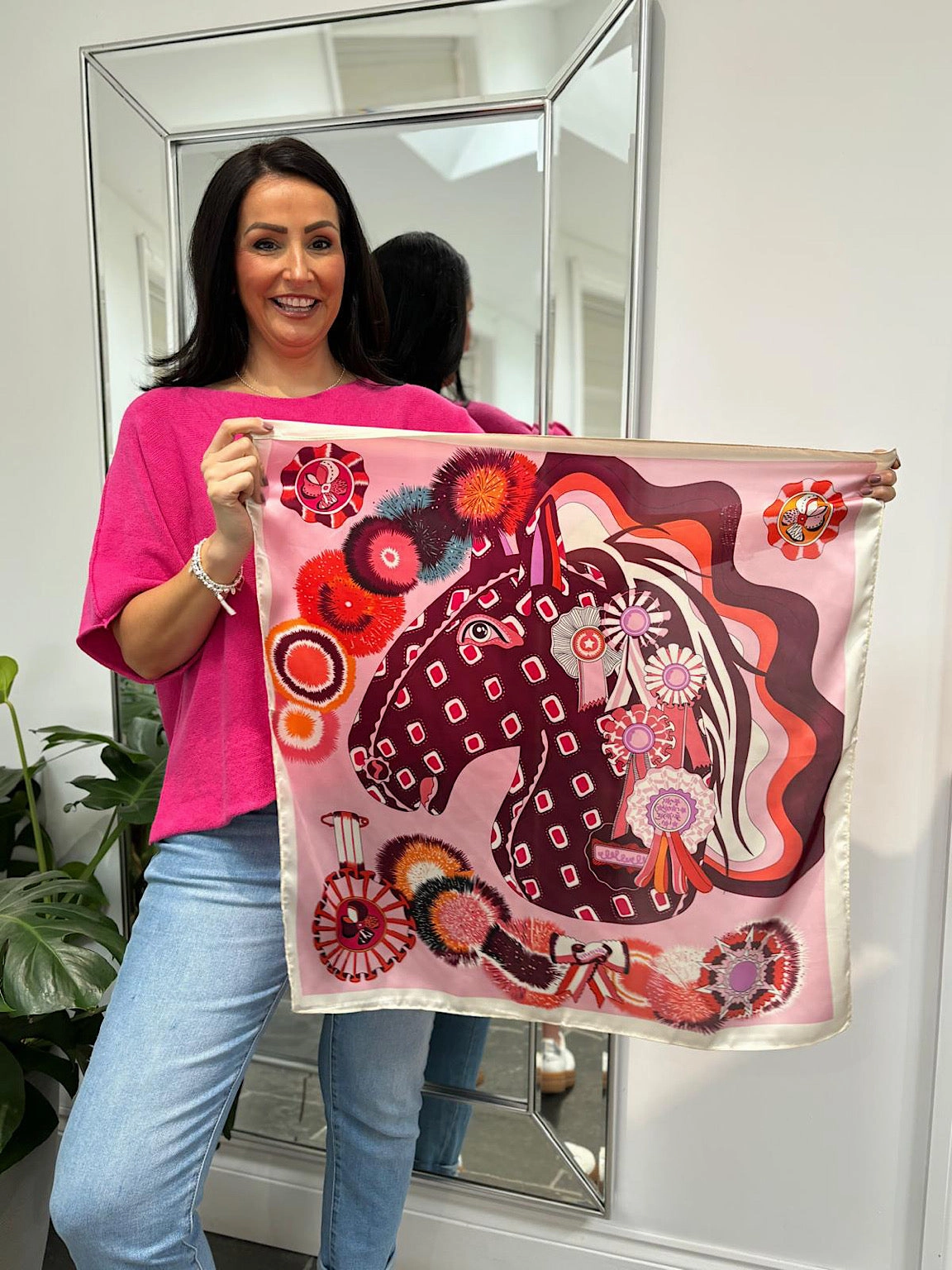 Pink Multi Pattern Silk Blend Scarf