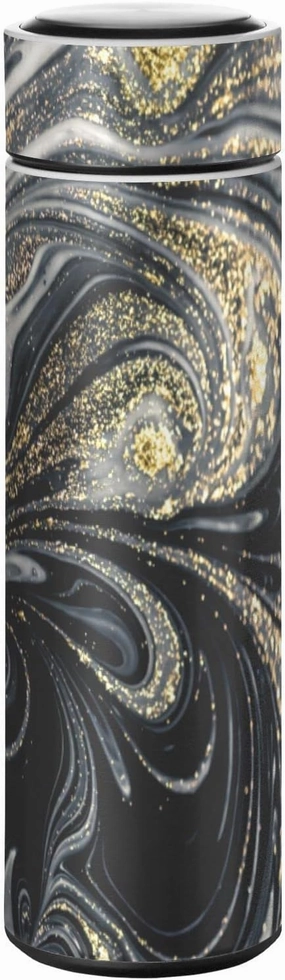 Poeticcity Gold Black Swirls of Marble Agate Shiny Golden Dark Starry Night Tumbler with Lid, BPA-Free Vacuum Insulated Thermal Coffee Mug,Stainless Steel Double Wall Travel Cup Water Bottle 11.8 oz
