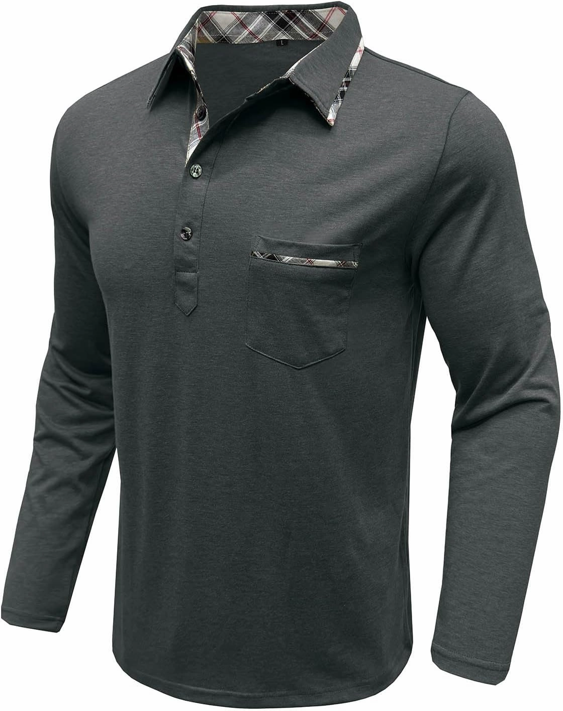 Polo Shirts for Men Loose Fit Solid Lightweight Button T-Shirts Casual Stylish Long Sleeve Henley Pullover Tee Tops