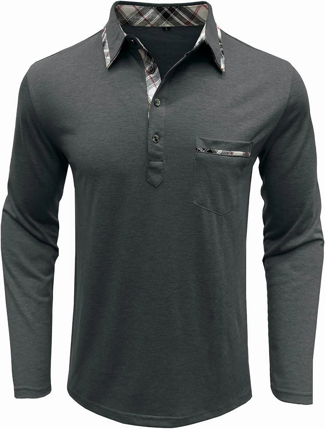 Polo Shirts for Men Loose Fit Solid Lightweight Button T-Shirts Casual Stylish Long Sleeve Henley Pullover Tee Tops