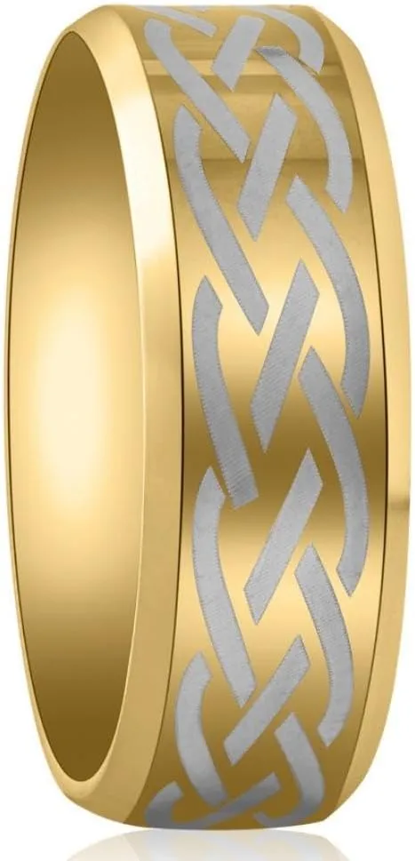 Pompeii Men's Gold Plated Tungsten Ring Celtic Laser 8mm Wedding Band